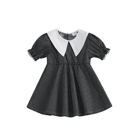 

Toddler Girls Dress Dot Print Doll Collar Short Sleeve Casual Dress