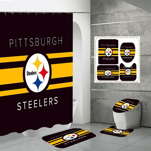 4 Pcs Shower Curtain Set with Toilet Lid Cover Mat Non-Slip Rug Bath Mat and Waterproof Shower Curtains with Hooks American Sports Football Bathroom Decoration Machine Washable