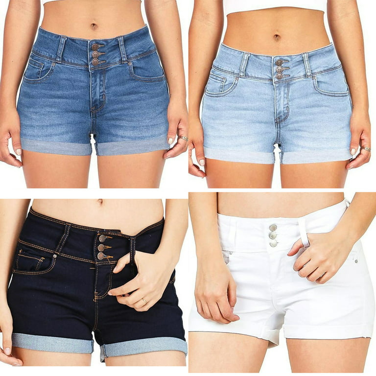 Summer New foreign Trade Waist Multicolor Denim Stretch Shorts Women'S Hot  Pants Light Blue Xxlwomen'S Mid-Rise Shorts Cotton Stretchy Denim Hot Pants  for Summer Casual 