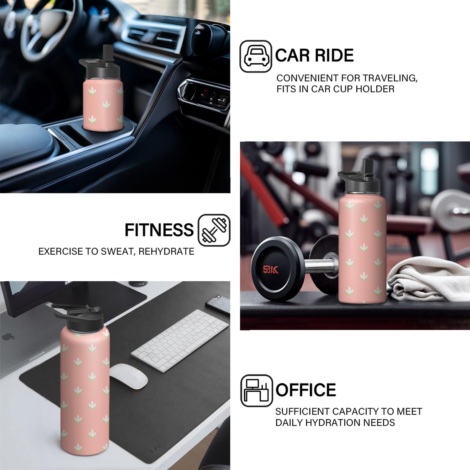 Modern 18 oz Insulated Stainless Steel Water Bottle with Straw & Cleaning Brush , Leakproof, BPA-Free, 304 Stainless Steel, Wide Mouth, Travel Mug for Car, Gym, Office