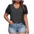 thumbnail image 2 of Teissuly Women's Summer Plus Size Solid Color Round Neck Hollow Puff Sleeve Women's Short Sleeve Round Neck Top/Shirt, 2 of 8