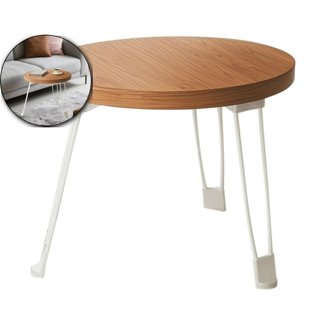 Dvruxg Petite Table d'Appoint Ronde Pliable pour Chambre, Salon et Balcon – Table d'Extrémité en Bois Portable avec Rangement à Double Couche (Café)