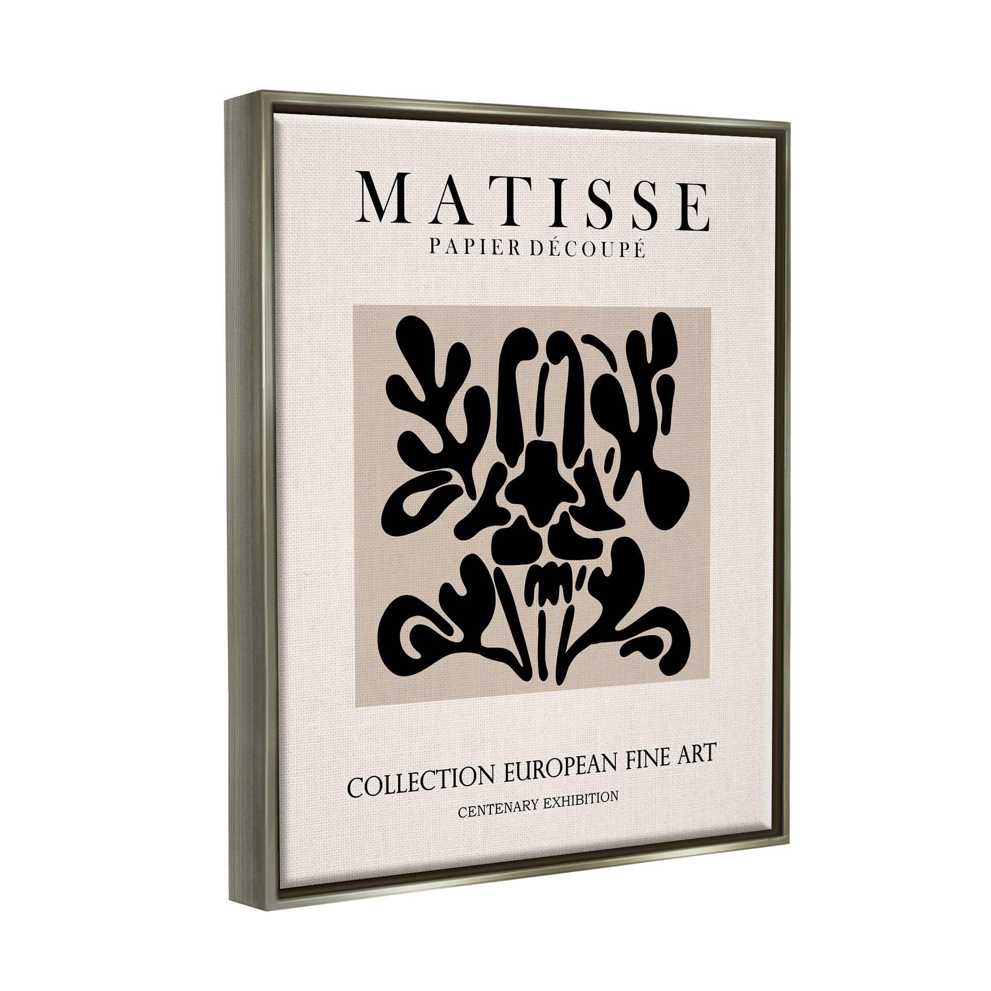 Stupell Industries Abstract Contemporary Black Floral Design Matisse Typography Luster Gray Framed Floating Canvas Wall Art, 24x30, by Ros Ruseva