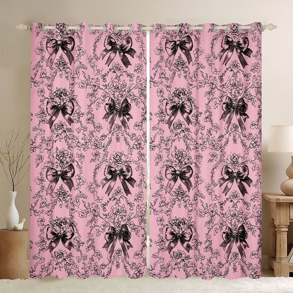 Erosebridal Dreamy Bow-Tie Black Out Curtains for Girls, Black Pink Curtains Pack of 2 (42x63 Each)
