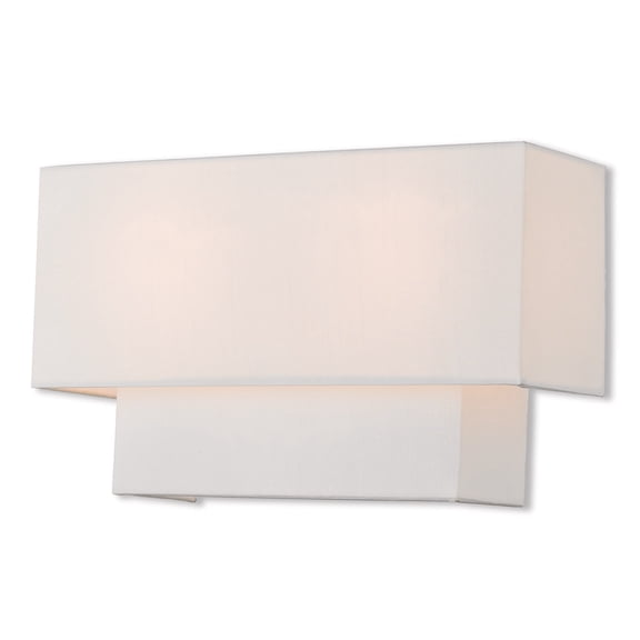 13 inch 2 Light Brushed Nickel ADA Wall Sconce with Hand Crafted Off-White Fabric Shade