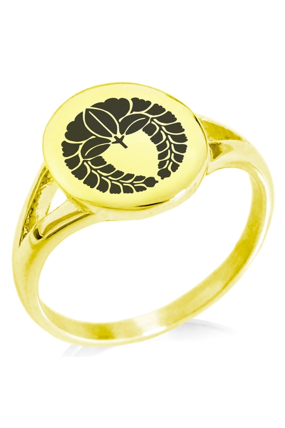 Stainless Steel Naito Samurai Crest Minimalist Oval Top Polished Statement Signet Ring