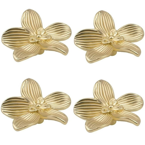HDJNal 4PCS Flower Shaped Decorative Cabinet Knob,Solid Drawer Knob Cupboard Door Knobs, Single Hole Cabinet Handles Dresser Knobs Drawer Knobs and Pulls for Bathroom Cabinets (Golden)