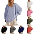 thumbnail image 5 of qucoqpe Women's Oversized V-Neck Long Sleeve Sweatshirt Casual Loose Fitting, Soft Fleece, Relaxed Pullover Top, Comfortable Everyday Wear, 5 of 5