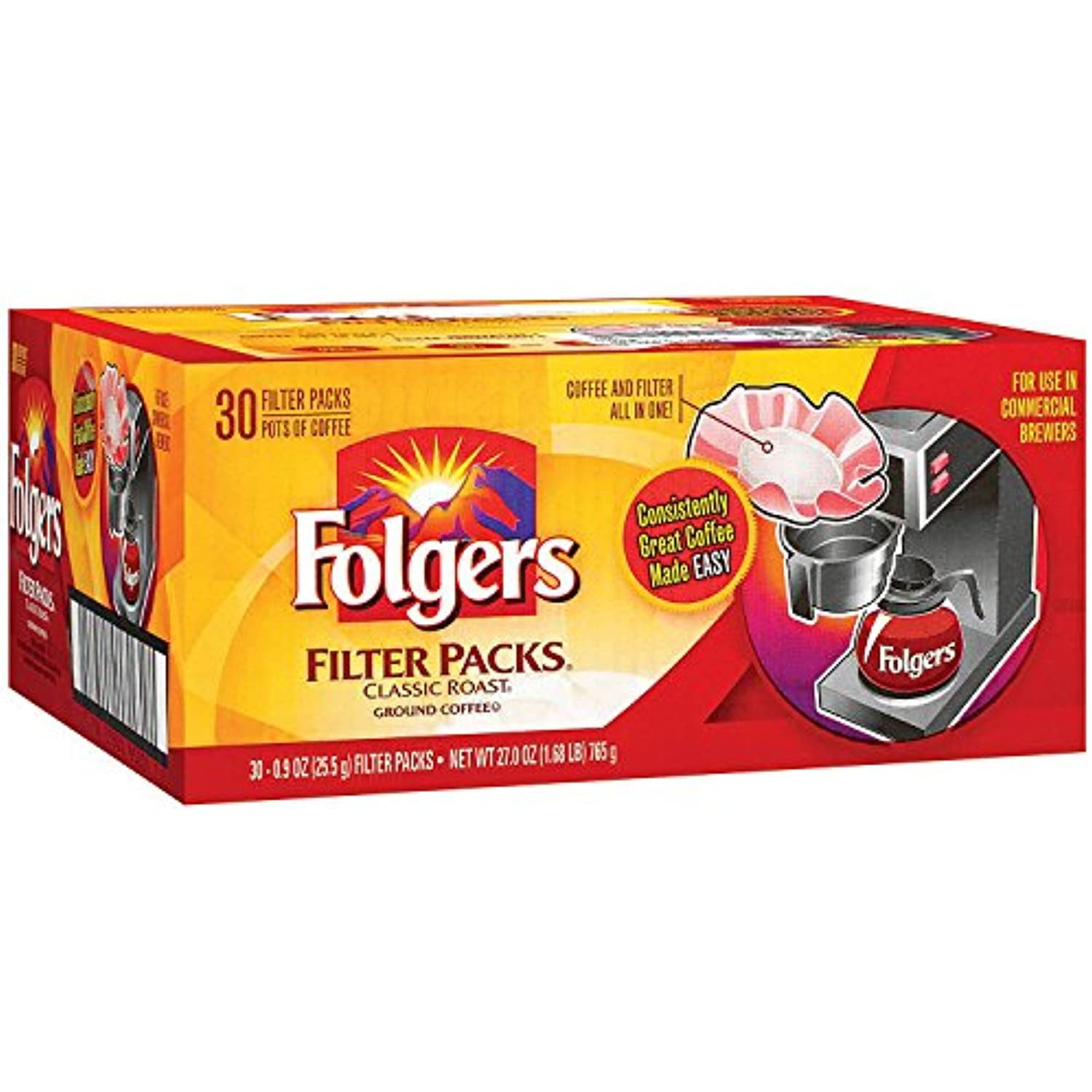 Folgers Filter Packs Coffee, Classic Roast (.9 Oz. Packs, 30 Ct.) Pack