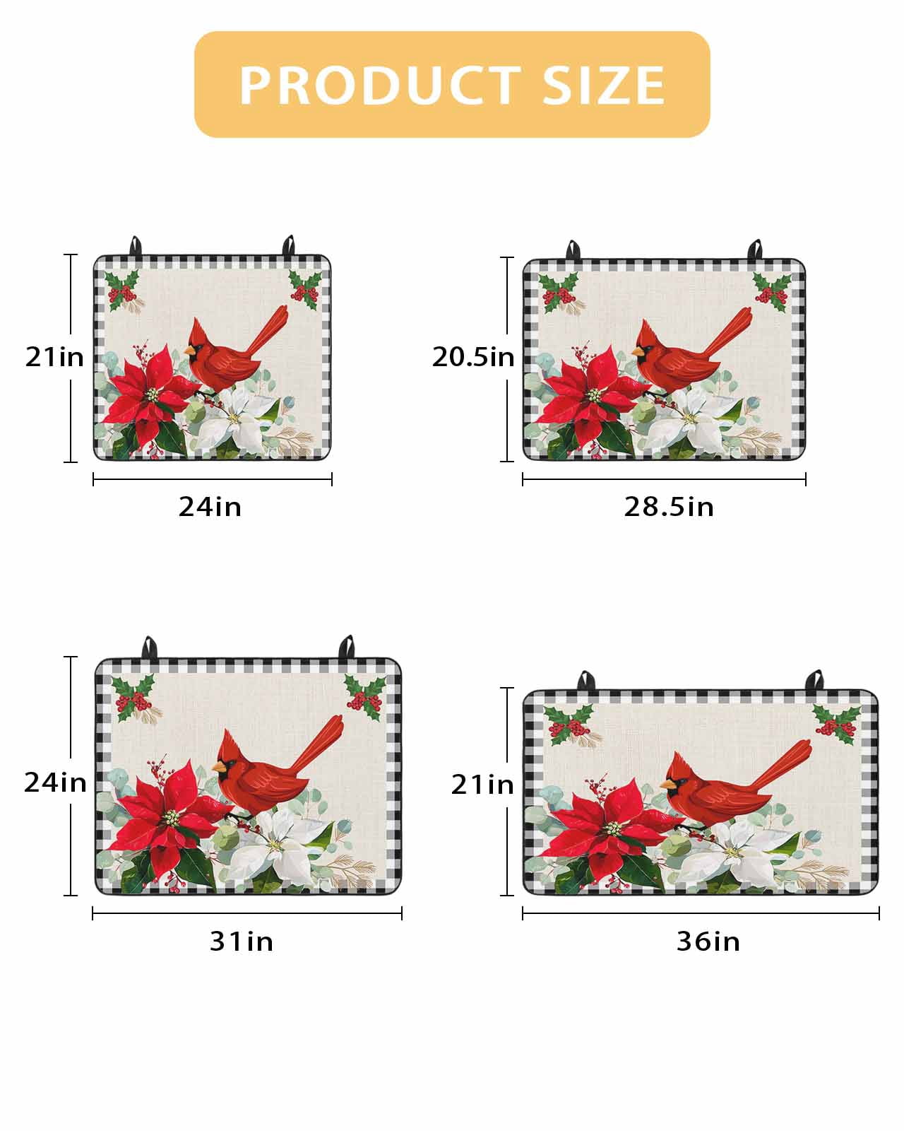 Large Induction Cooktop Protector Mat Christmas Stove Top Covers for Electric Stove, Xmas Poinsettia Botanical Black Plaid Decorative Stove Burner Cover Mats, Glass Top Stove Cover