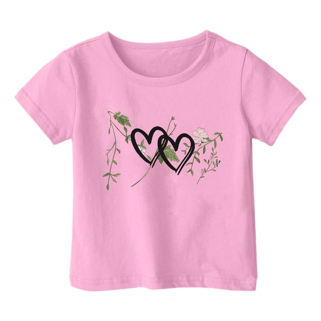 PMVFHDE Hauts à Manches Courtes pour Filles T-Shirts Amples Basiques Hauts Tendance pour Filles Mode Décontractée Imprimé Col Rond T-Shirt Manches Courtes Rose, 3-4 Ans