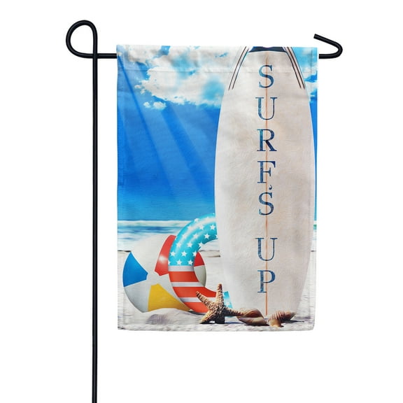 America Forever Surf's Up Garden Flag 12.5 x 18 inches Summer Beach Fun in the Sun Coastal Lifebuoy Nautical Double Sided Seasonal Yard Outdoor Decorative Summer Surfing Flag