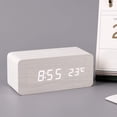 thumbnail image 3 of Reloj despertador digital LED de madera para escritorio, reloj con control de voz, adorno para encimera para el hogar, dormitorio, estudio (blanco), 3 of 5