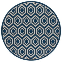 SAFAVIEH Courtyard Amelia Geometric Indoor/Outdoor Area Rug, Navy/Beige, 5'3" x 5'3" Round