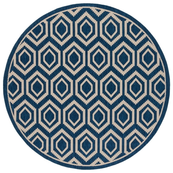 Safavieh Courtyard Amelia Geometric Indoor/Outdoor Area Rug, Navy/Beige, 4' x 4' Round