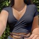 thumbnail image 1 of Women Fashion Solid Color Sexy V-neck Crop Tops Slim Fit Summer Short Sleeve Tank Top T Shirtspangjing, 1 of 4