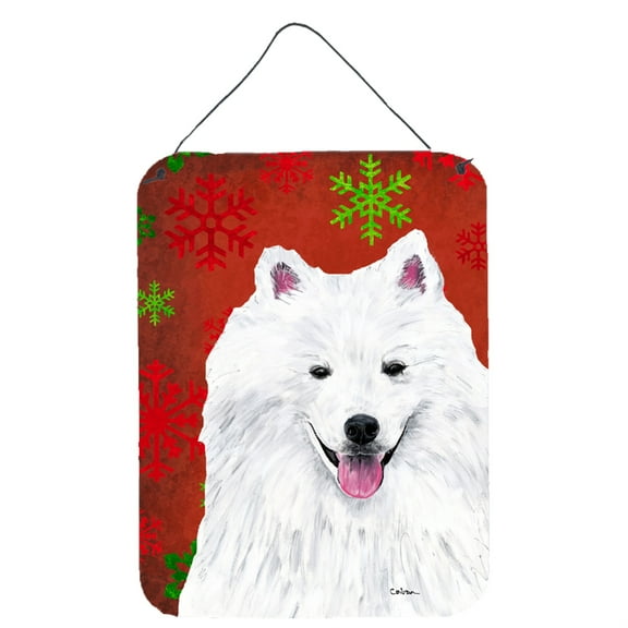 American Eskimo Red and Green Snowflakes Holiday Christmas Wall or Door Hanging Prints
