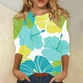 thumbnail image 3 of JTZGDY 3/4 Length Sleeve Tops for Women Loose Fit Casual Beach Tropical Printed Summer Crewneck Oversized Tunic Blouse Lightweight Cozy Graphic Vacation T-Shirts Multicolor#06 S, 3 of 6
