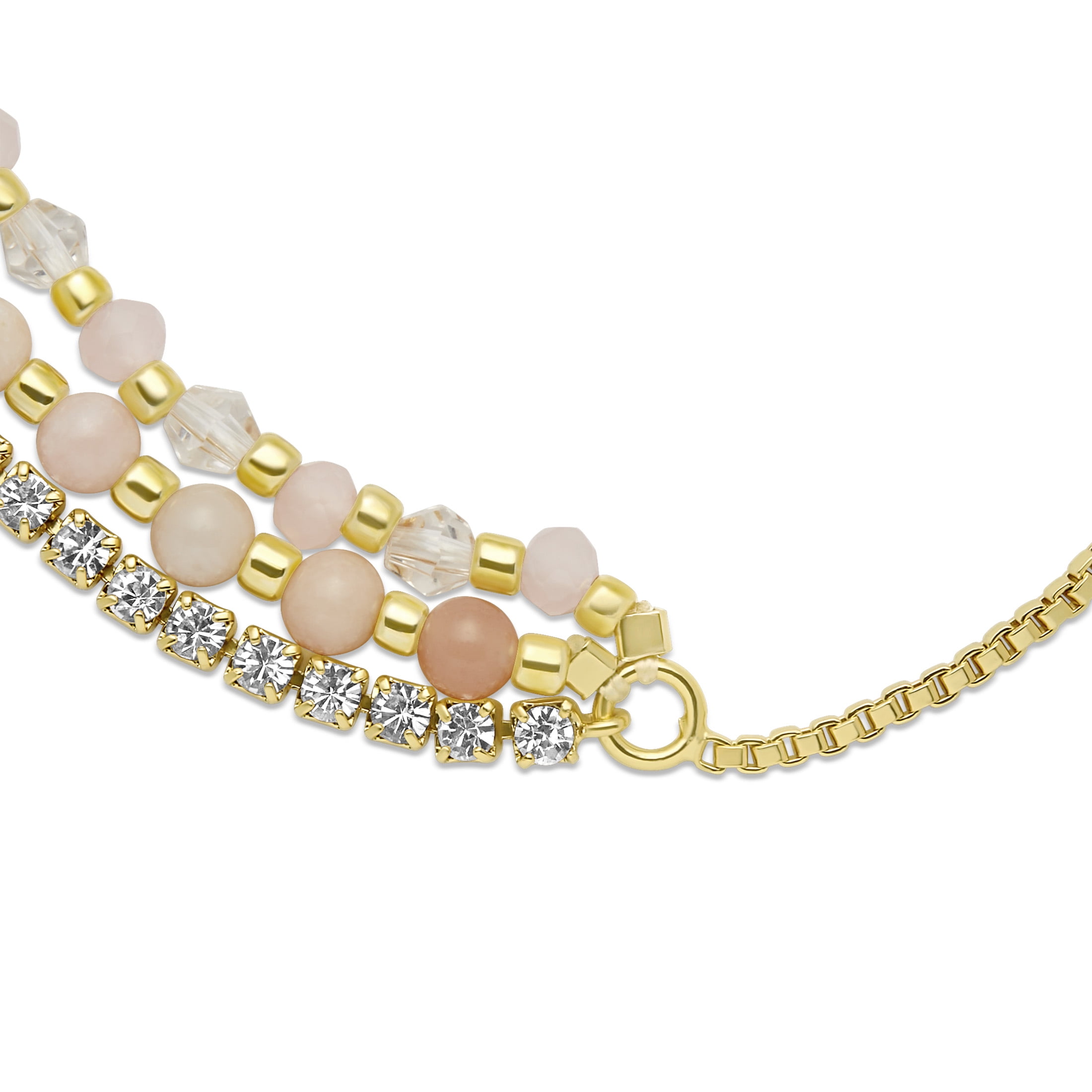 Believe by Brilliance Gold Plated Triple Strand with Pink Crystals, Love Bracelet