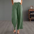 thumbnail image 2 of UYISJ Women's Linen Wide Leg Long Pants Casual Elastic Waist Drawstring Trousers Fall Open Bottom Trousers with Pockets Army Green S, 2 of 9