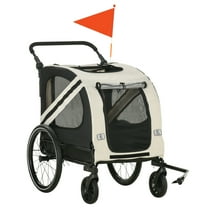 Noaman Aosom 2-in-1 Pet Bike Trailer & Stroller for Small Dogs, White Steel Frame, Weather-Resistant Oxford Fabric, 44lb Capacity, with Safety Flag & Reflectors