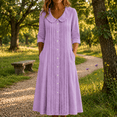 thumbnail image 2 of Elegant Solid Color Short Sleeve Neck Dress For Loose Casual Holiday Midi Dress With Pleated Detailing And Collar, 2 of 3
