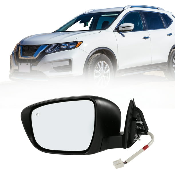 Reemplazo del espejo lateral izquierdo para NISSAN ROGUE 17-19, espejo negro con ajuste manual, indicador de señal y vidrio calefaccionado