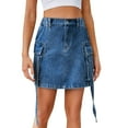 thumbnail image 1 of B91xZ Jupes pour Femmes pour l'Été Jupe Évasée Plissée Taille Haute Extensible, Bleu Foncé S, 1 of 5