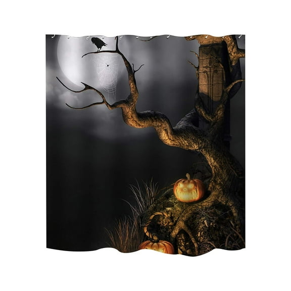 Halloween Shower Curtain Scary Haunted House Evil Pumpkin Shower Curtains for Bathroom Halloween Full Moon Night Horror Castle Forest Bathtub Decorative 59x71 Inch