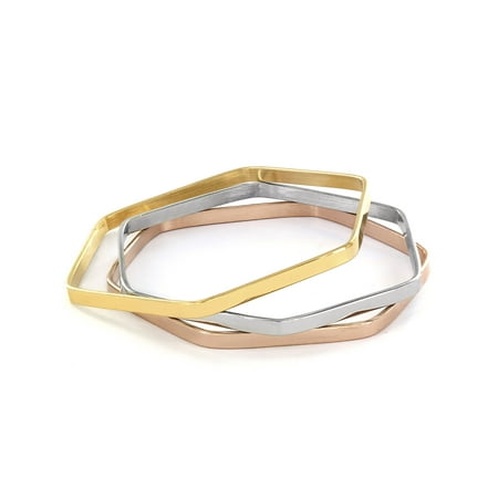- Set of 3 Tri-Color Hexagon Bangle Bracelet Set