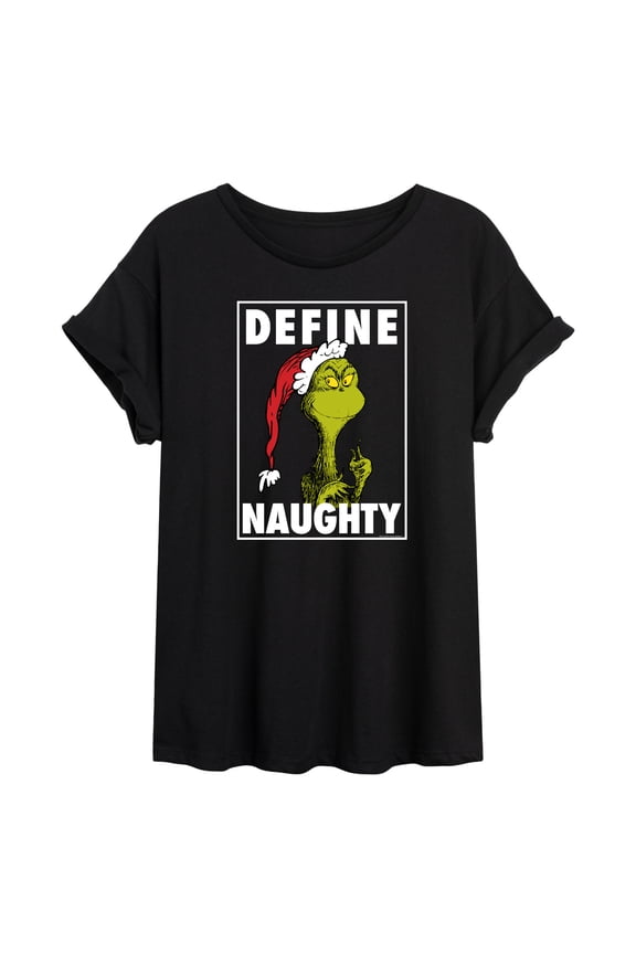 The Grinch - Define Naughty - Juniors Oversized Graphic T-Shirt