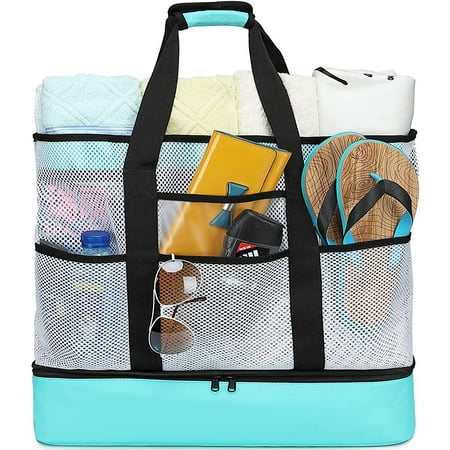 Mesh Beach Tote Bag Pool Oversize Family Shopping Bag with Cooler ...