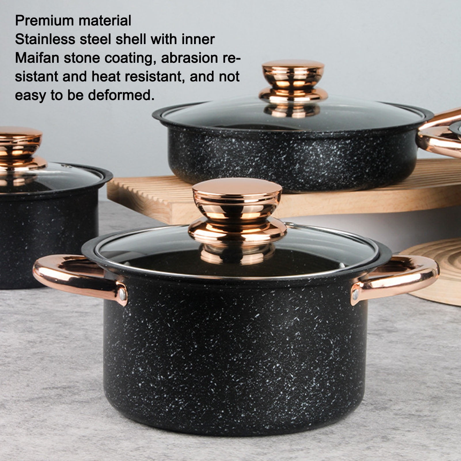8 Pcs Pots and Pans Set Non Stick, Nonstick Kitchen Cookware Sets, Induction Cookware, For Oven & Dishwasher , Premium Kitchen Cooking Set with Gold Handles, Black