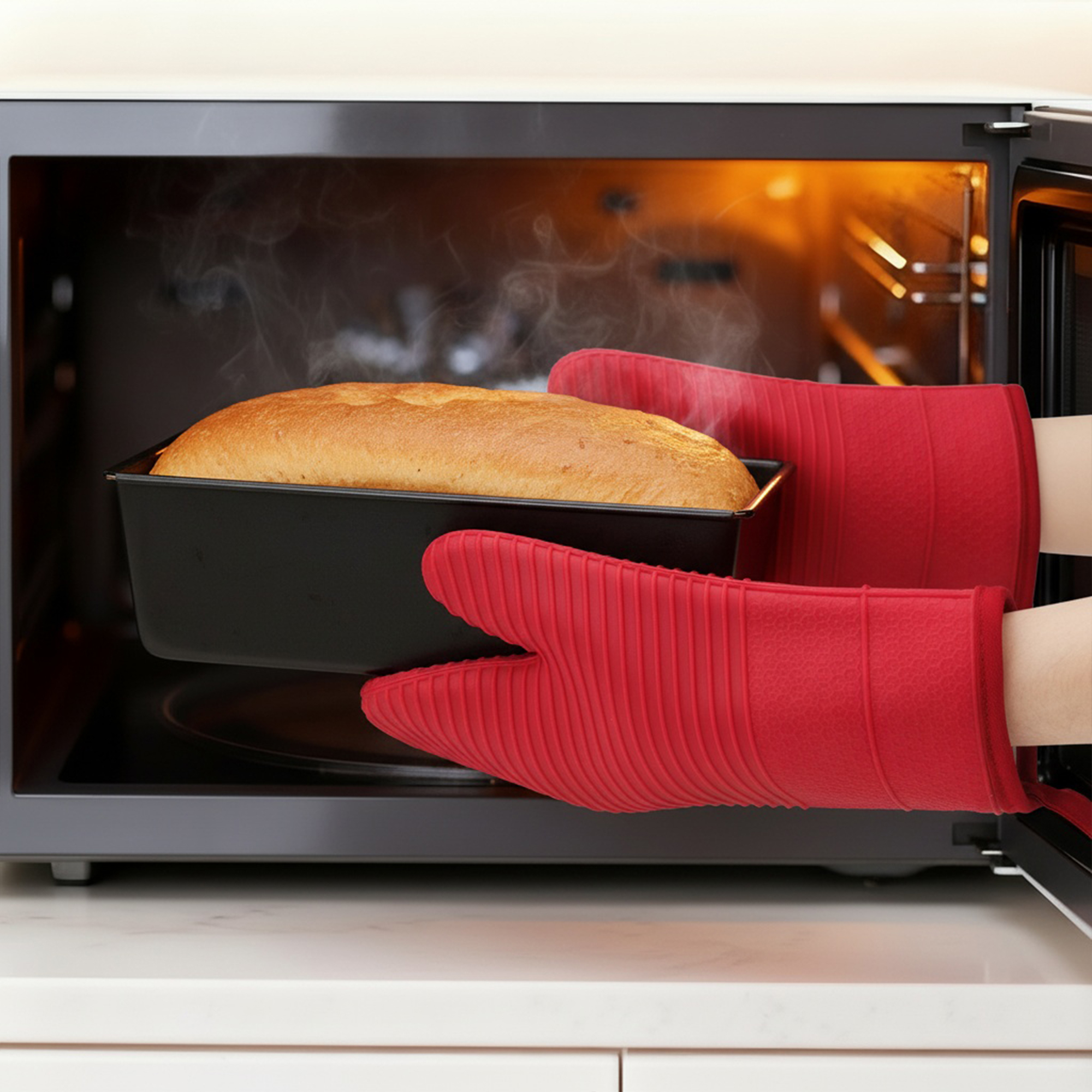 Unique Bargains Soft Oven Mitts Heat Resistant Cooking Gloves Red 12.4x7.5inch