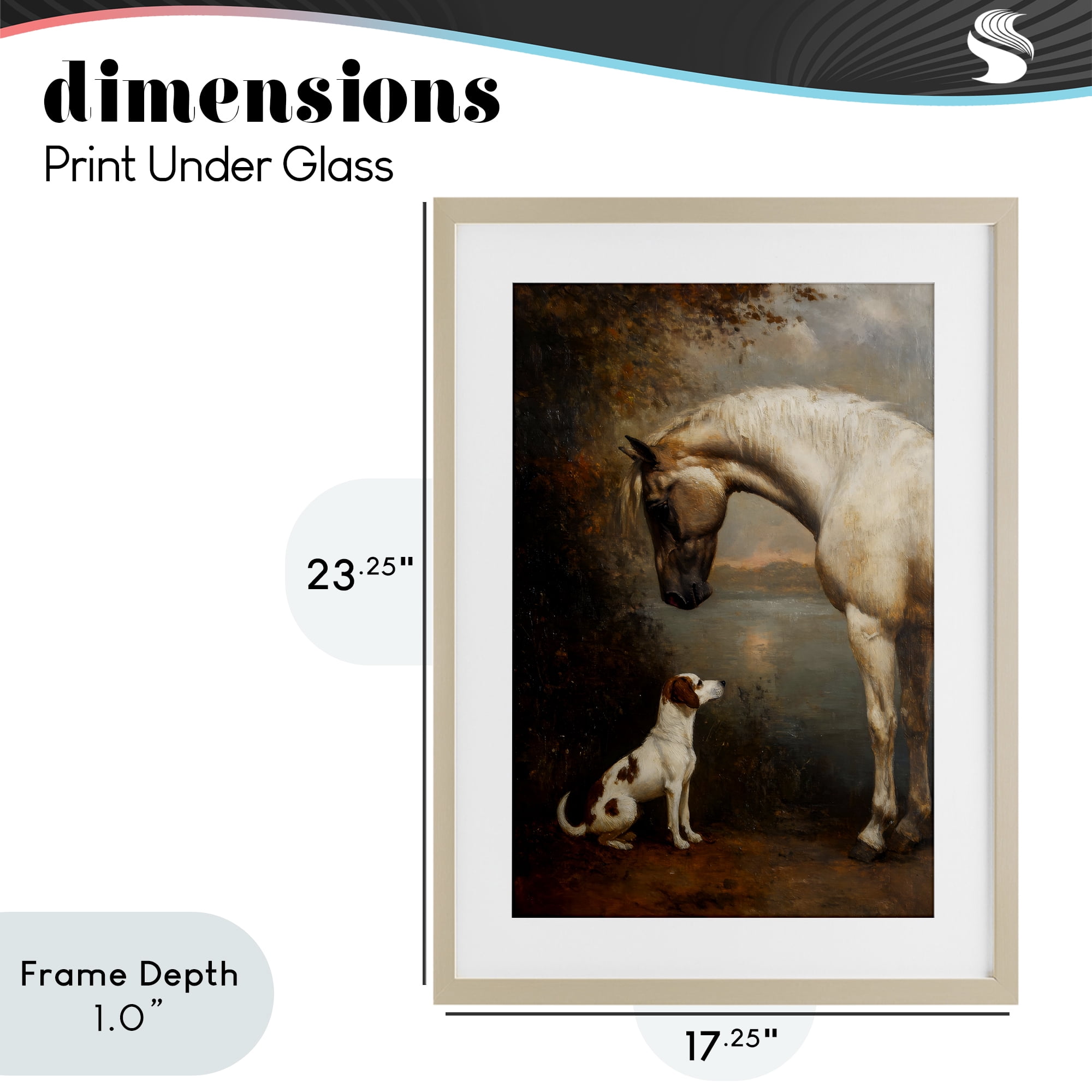 Stupell Industries Hound & Horse Vintage View Birch Framed Print Under Glass, design by Petal Prints Design