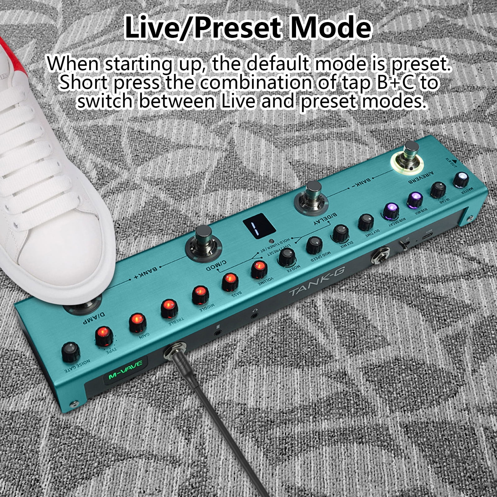 Multi Effects Guitar Pedal Processor Guitar Multi Effects Pedal 3 Band Equalizers XLR Balanced Output 3 Delays 3 Reverbs Guitar Effects Pedal BT Connection Type-C Rechargeable for Electric Guitar