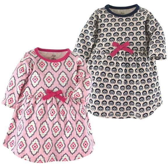 Luvable Friends Touched by Nature Long-Sleeve Dresses 2pk, Pink Weave, 0-3M