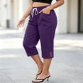 thumbnail image 2 of Capri Pants for Women Zaewscy Women's Fashionable Solid Color Capris Drawstring With Pockets Shorts Purple L, 2 of 6