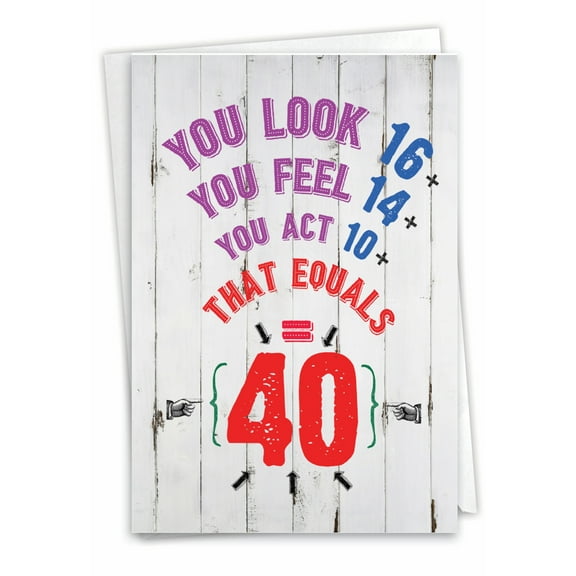 1 Funny Birthday Card with Envelope - Age Equation Milestones 40 C7196MBG