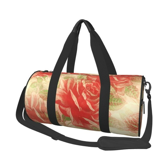 YFYANG Large Capacity Canvas Gym Bag for Men and Women, Red Vintage Rose Round Portable Travel Bags for Sports Fitness
