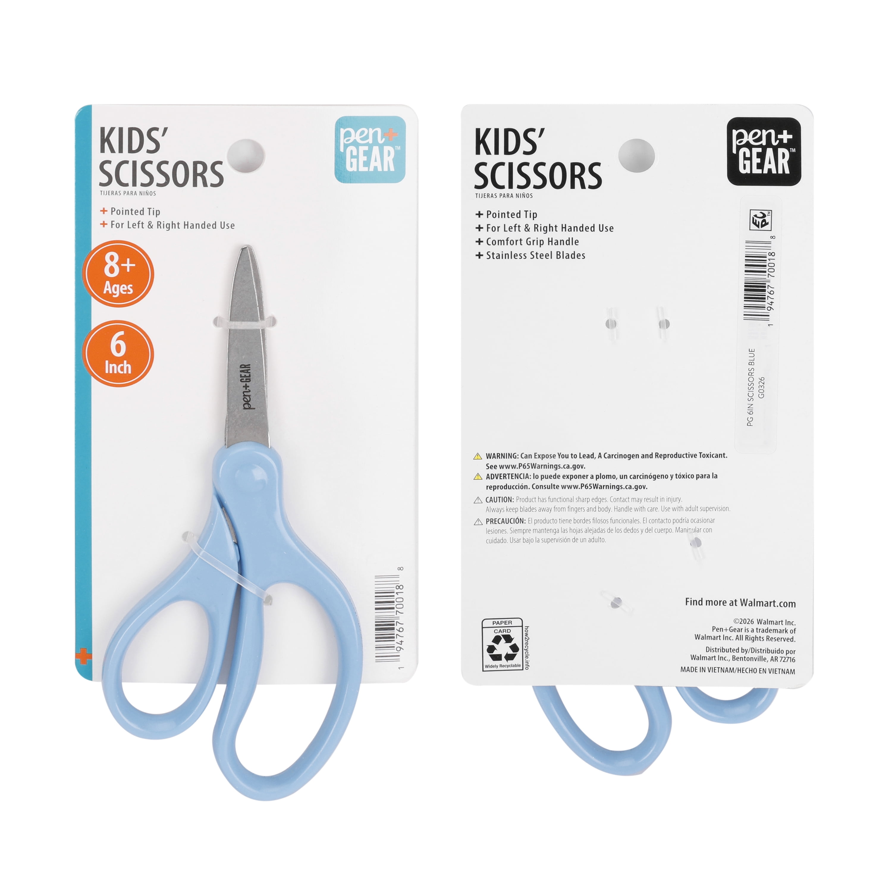 Pen+Gear 6-inch Pointed Tip Kids' Scissors, School Supplies, Blue
