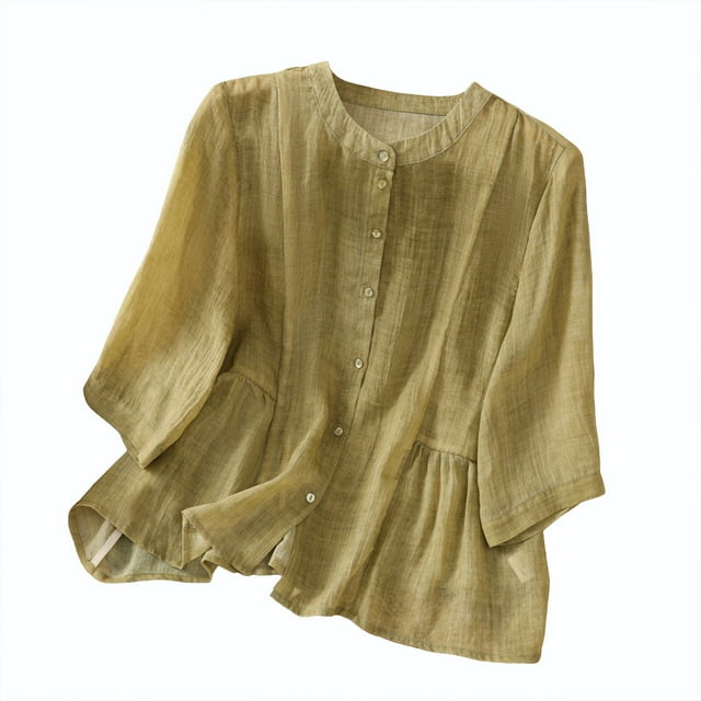 Timegard Hauts pour Femmes Col Rond Manches Longues Boutonné Tee Léger Décontracté Ample Fluide