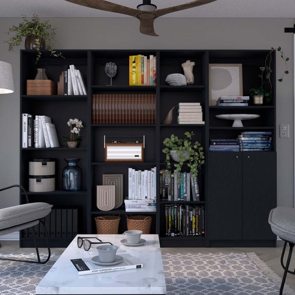 FM FURNITURE Misani 4 Piece Living Room Set Black Engineered Wood