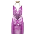 thumbnail image 2 of Women Sexy Halter Mini Dress Y2K Low Cut Mini Dress Sleeveless Cowl Neck Spaghetti Strap See Through Metal Chain Halter Sequin Glitter Sparkle Dance Costume Festival Club Cover Up Ladies, 2 of 3