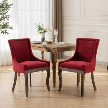 Ultra Side Dining Chair,Thickened fabric chairs with neutrally toned solid wood legs,Bronze nail head,Set of 2