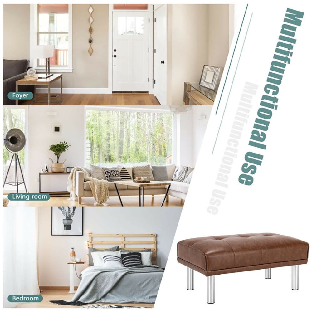 Finihen Modern Tufted Ottoman Bench, Rectangular Footstool, Rectangle Tufted Ottoman with Stainless Steel Legs, for Living Room, Bedroom, Brown Finihen Modern Tufted Ottoman Bench, Rectangular Footstool, Rectangle Tufted Ottoman with Stainless Steel Legs, for Living Room, Bedroom, Brown
