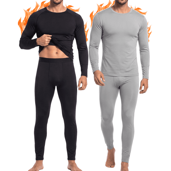 2 Set Thermal Underwear for Men Long Johns with Fleece Lined Base Layer Men Cold Weather Top Bottom