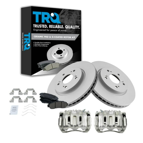 TRQ Front Brake Pad & Rotor Kit Brake Caliper Brake Pads Brake Rotor Ceramic Vented Premium G-Coated Fits Select 2011 Honda Accord Crosstour 2012-2016 CR-V