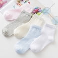 thumbnail image 5 of 5 Pairs Toddler Cotton Socks Baby Thin Summer White Mesh Crew Ankle Dress Sock for Girls Boys kids, 5 of 7
