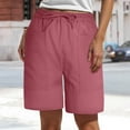 thumbnail image 2 of vigerkar Womens Summer Linen Shorts Casual Fashion Beach Shorts Drawstring Elastic Waist Comfy Quick Dry Pants with Pockets Watermelon Red, XXL, 2 of 5